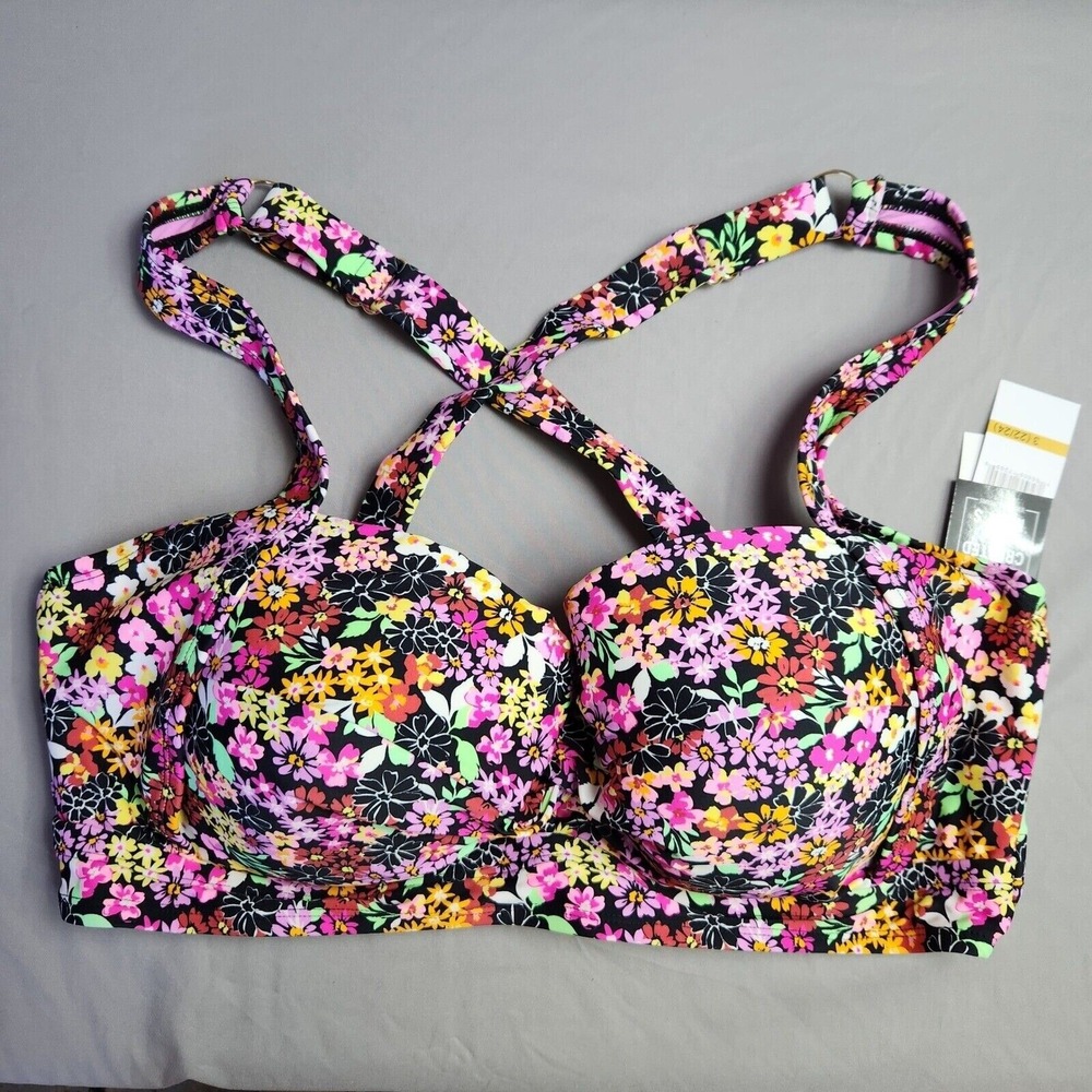 California Waves Plus Bikini Top Floral Push Up Cross Back Swim Size‎ 3 (22/24)